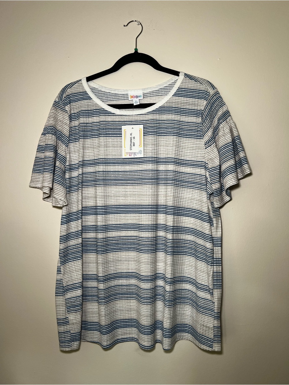 LuLaRoe Stephanie Smocked Sleeve Top-Striped